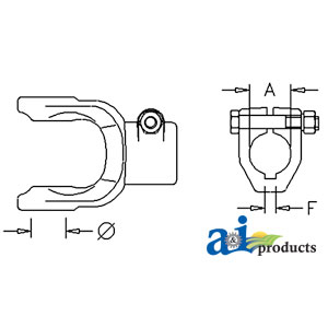 A-BP509086451-A Implement Yoke, Round Bore 40mm w/ 12mm Keyway & Non-Interfering Clamp