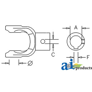 A-151012058 Implement Yoke, Round Bore 1" w/ 1/4" Keyway