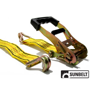 A-B1310701 27' X 2" Ratchet, Yellow Webbing, Large Bar Handle, Double J Hooks, Cut Case