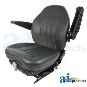A-HIS360 High Back Industrial Seat w/ Suspension, Slide Track & Armrests, Black Vinyl