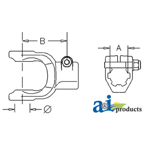 A-W331053 Implement Yoke, Splined 1 3/4" - 20 Spline w/ Clamp Bolt