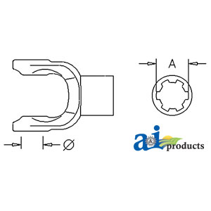A-151015061 Implement Yoke, Splined 1 3/8" - 6 Spline