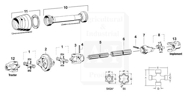 A-826-244C Complete 80° CV Driveline; 1000 RPM